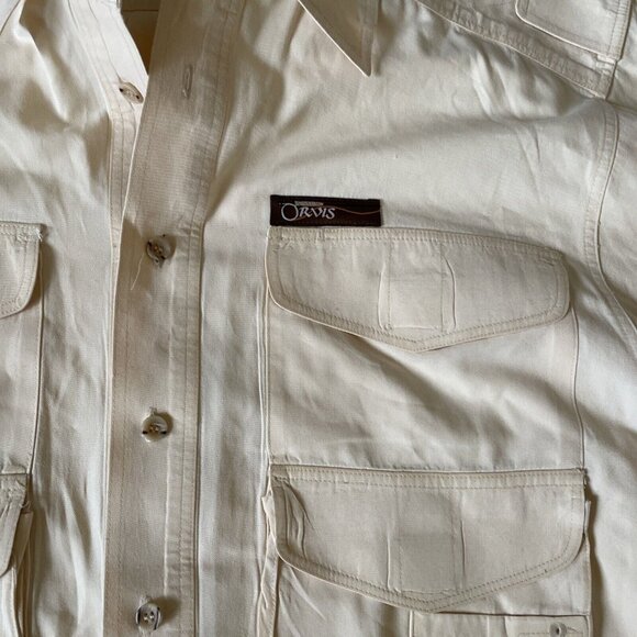 Orvis Mens Beige Long Sleeve Button-Up Shirt Utility Pockets Size L Hunting 100% - Picture 4 of 12
